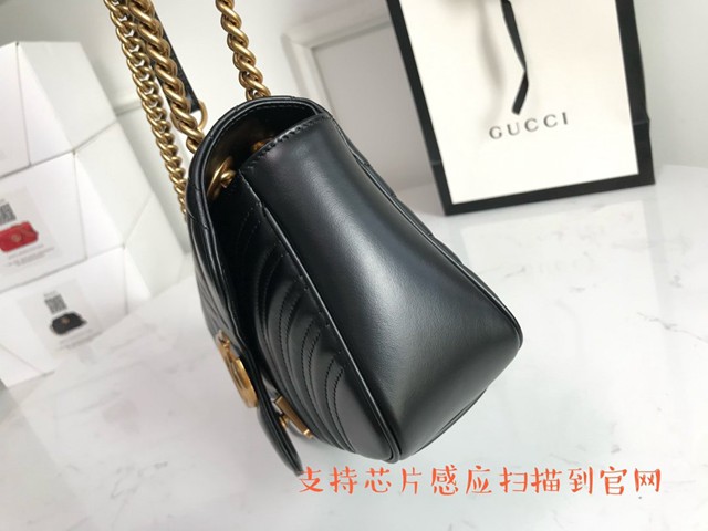 Gucci經典款女包 443497 古馳鏈條單肩斜挎包 gucci經典款黑色牛皮女包  gqy3977